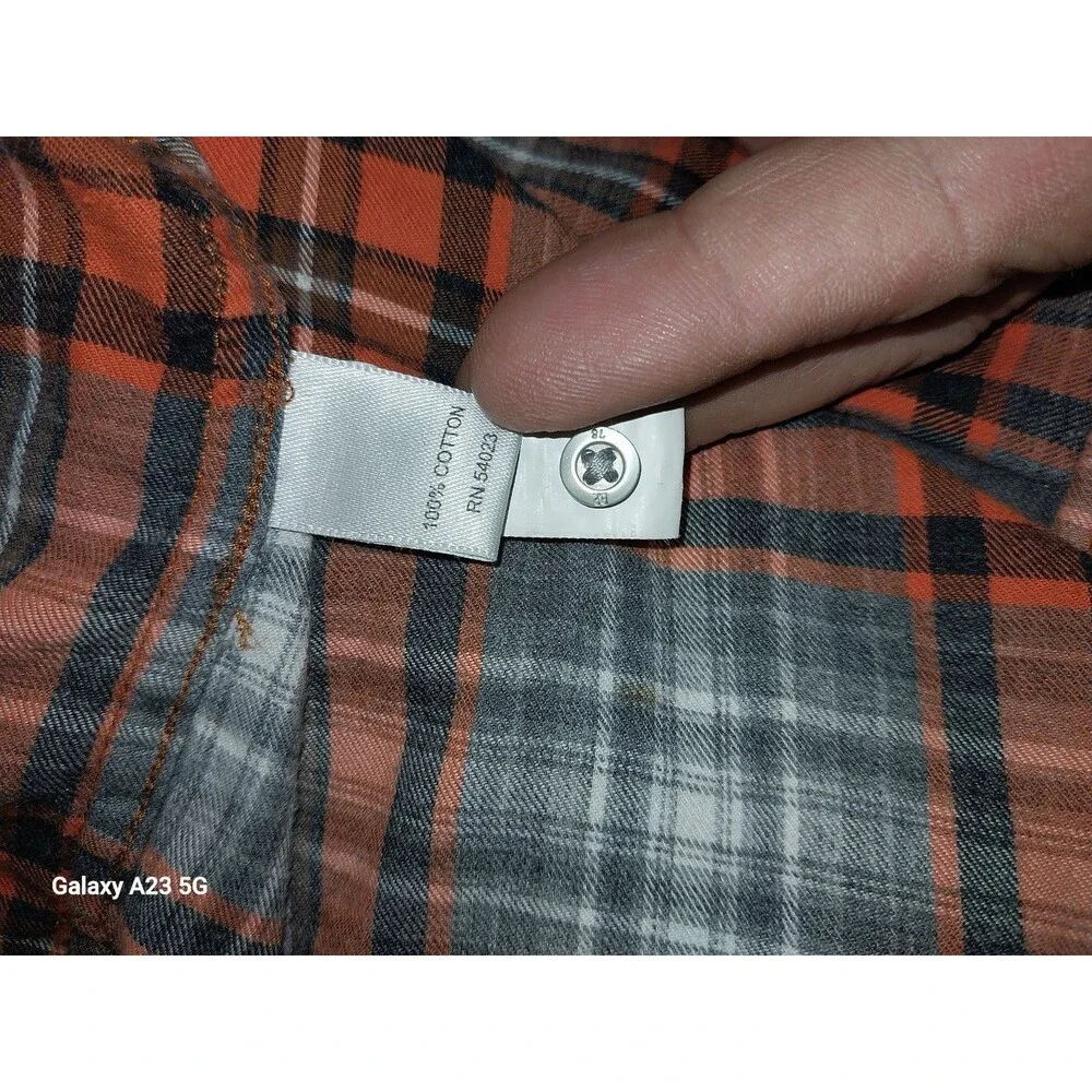 Banana Republic Shirt Mens XL Orange Gray Plaid Long Sleeve Button Up
